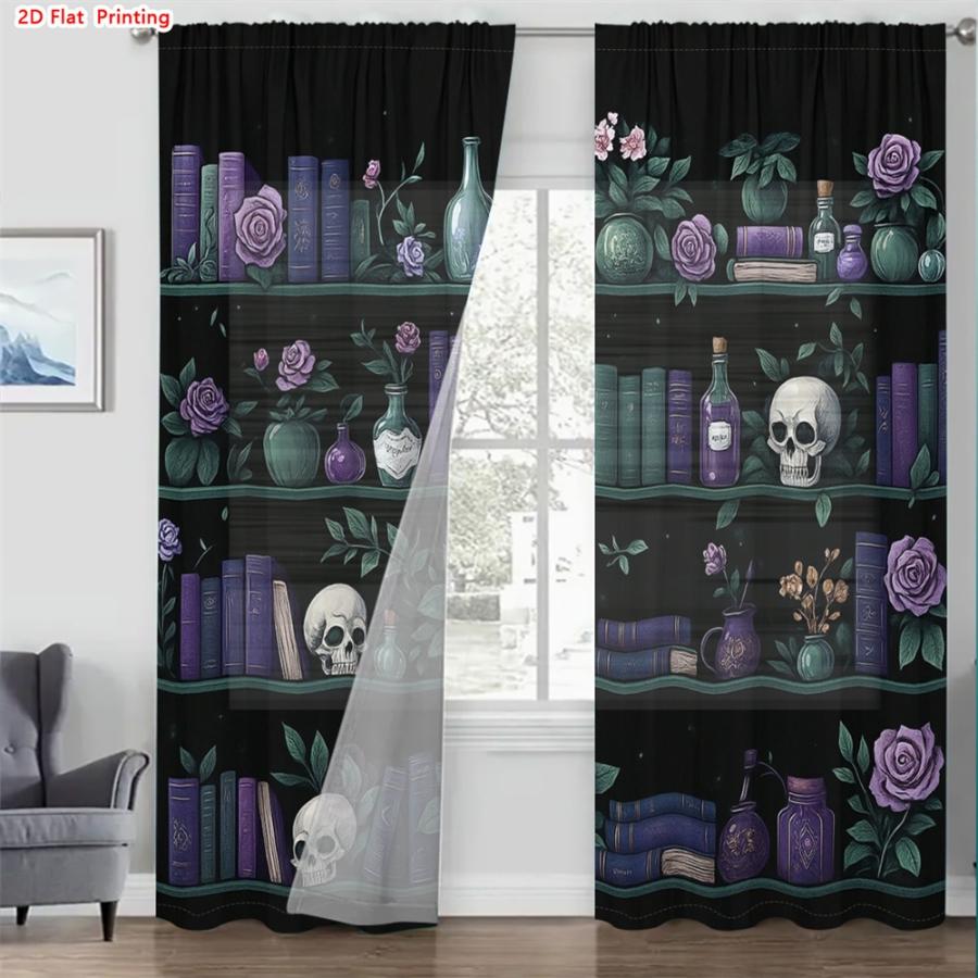 2PCS Digital Printed Curtains, Green Spider Pattern, Multi-Functional Game Style Rod Pocket Drapes for Bedroom Living Room Decor