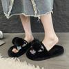 Hairball thick-soled cotton slippers for women's wear new autumn and winter 2025 warm home solid color one-word fluffy slippers