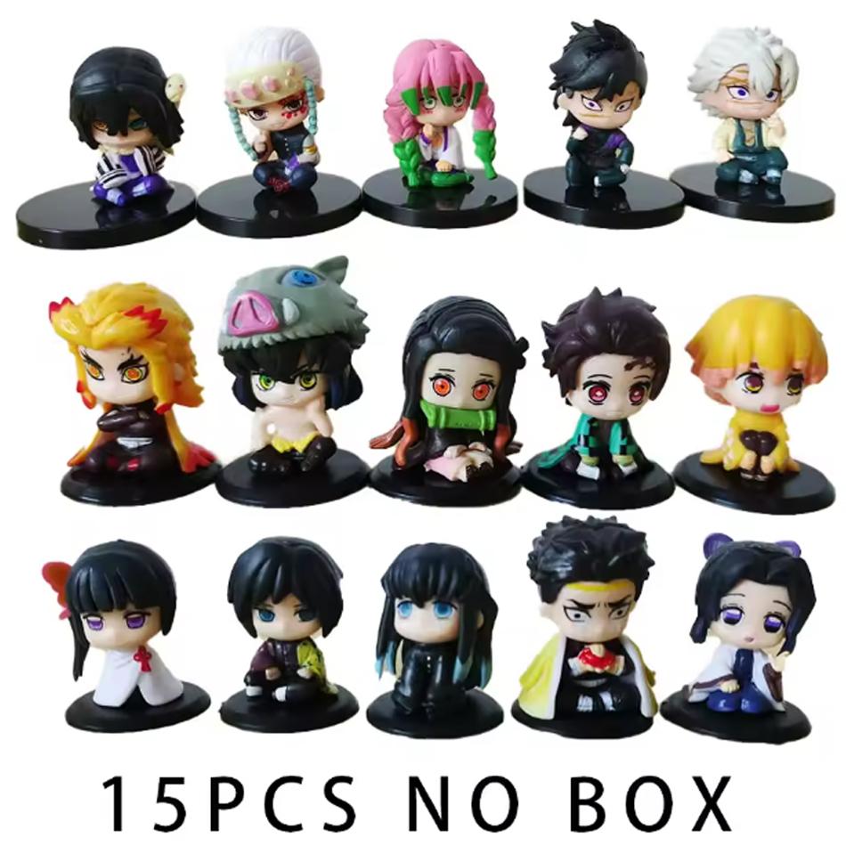 Q Version Demon Slayer Action Figure, Sitting Ghost Doll, Tanjiro, Nidouzi, Inosuke, Zenizu Movie Model Toys, 4-15 pcs, set
