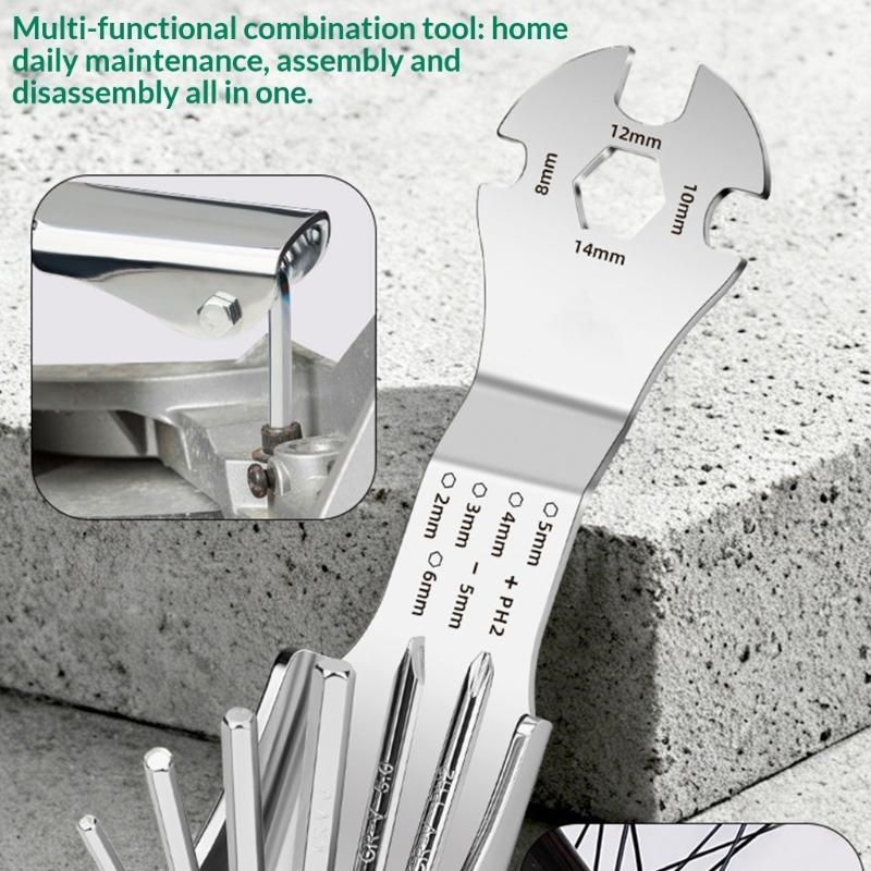 Multifunktionales Handwerkzeug-Set inklusive Kreuzschlitzschraubendreher, Maulschlüssel und klappbarem Sechskantschlüssel für verschiedene Reparaturarbeiten, tragbares Design