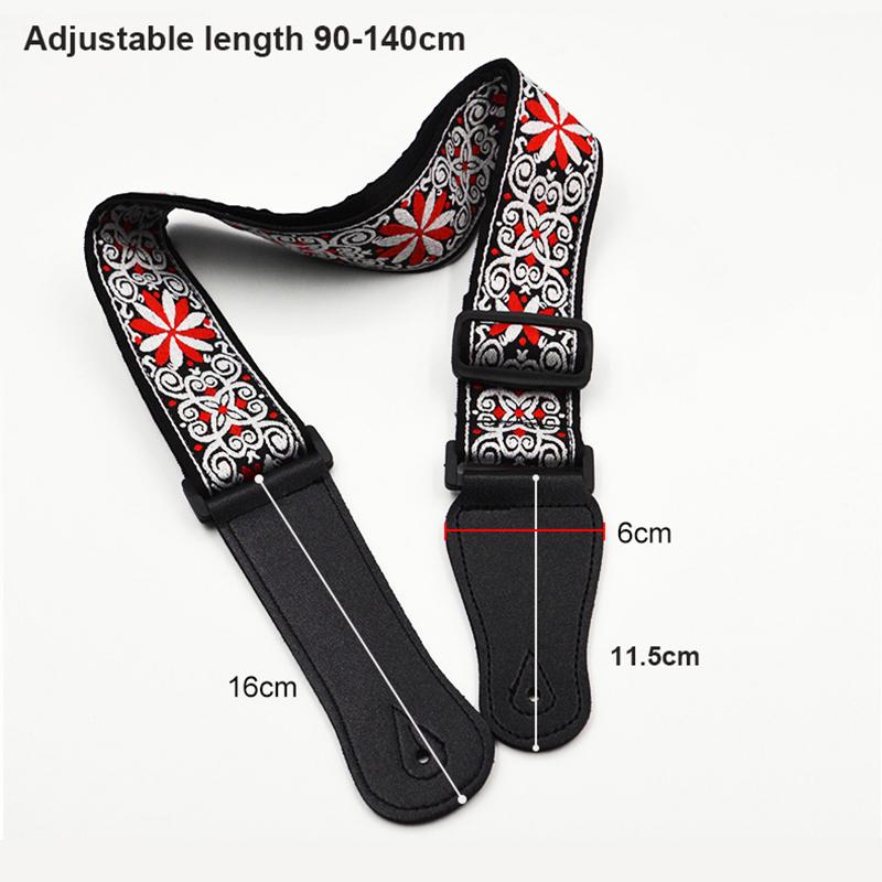 Guitar Strap Embroidered Print Ethnic Style Adjustable Guitar Strap For Folk Electric Guitar Bass Ukulele Guitar Accessories