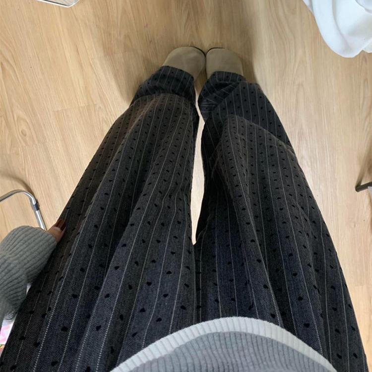 Women's 2025 Dark Grey Heart Polka Dot Wide-Leg High-Waist Pants - Slimming, Drapey, Casual Fit