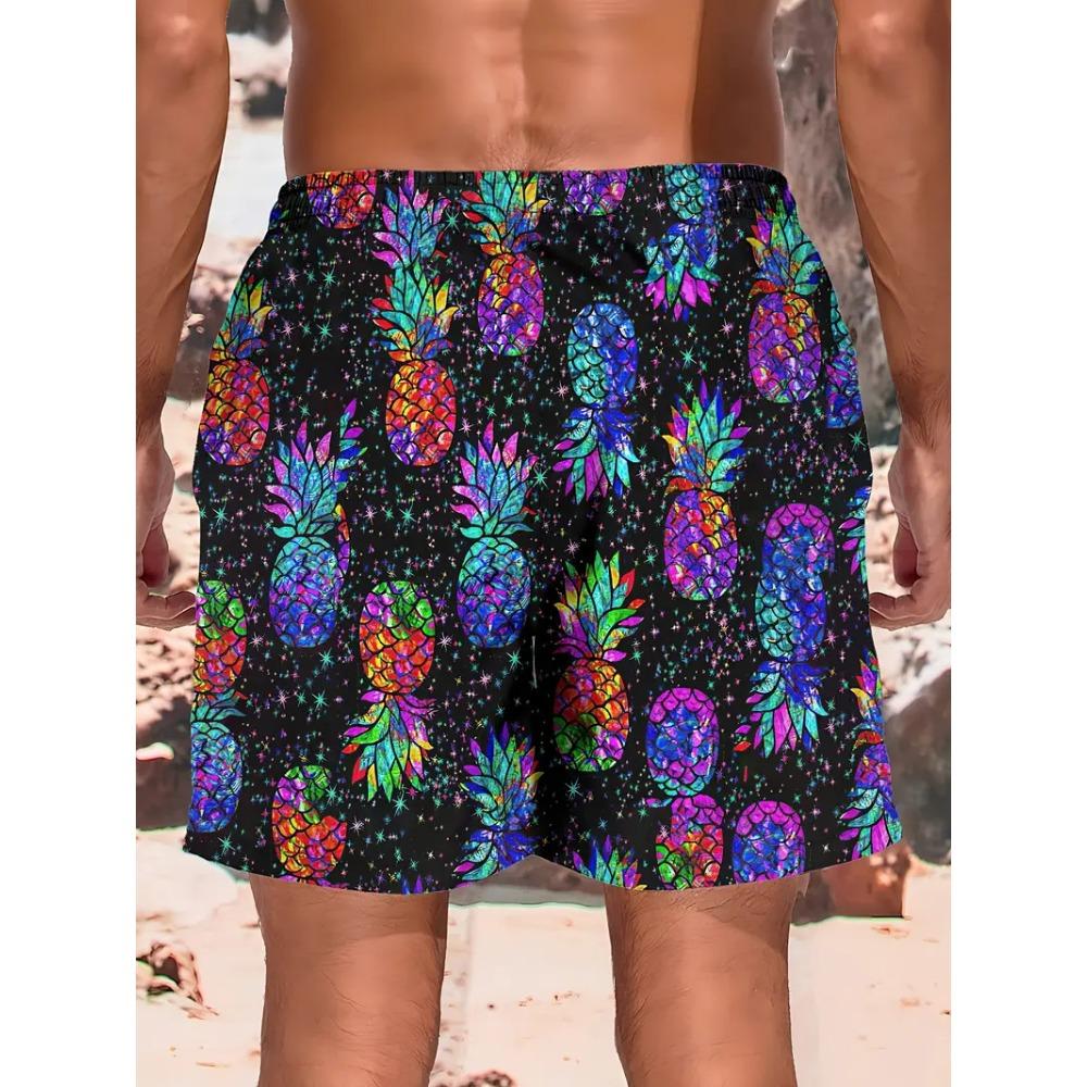 Herren Strandshorts 3D-Druck Cartoon Ananas Grafikshorts Badehose Sommer Neu Schnelltrocknend Urlaub Harajuku Hawaiianische Shorts