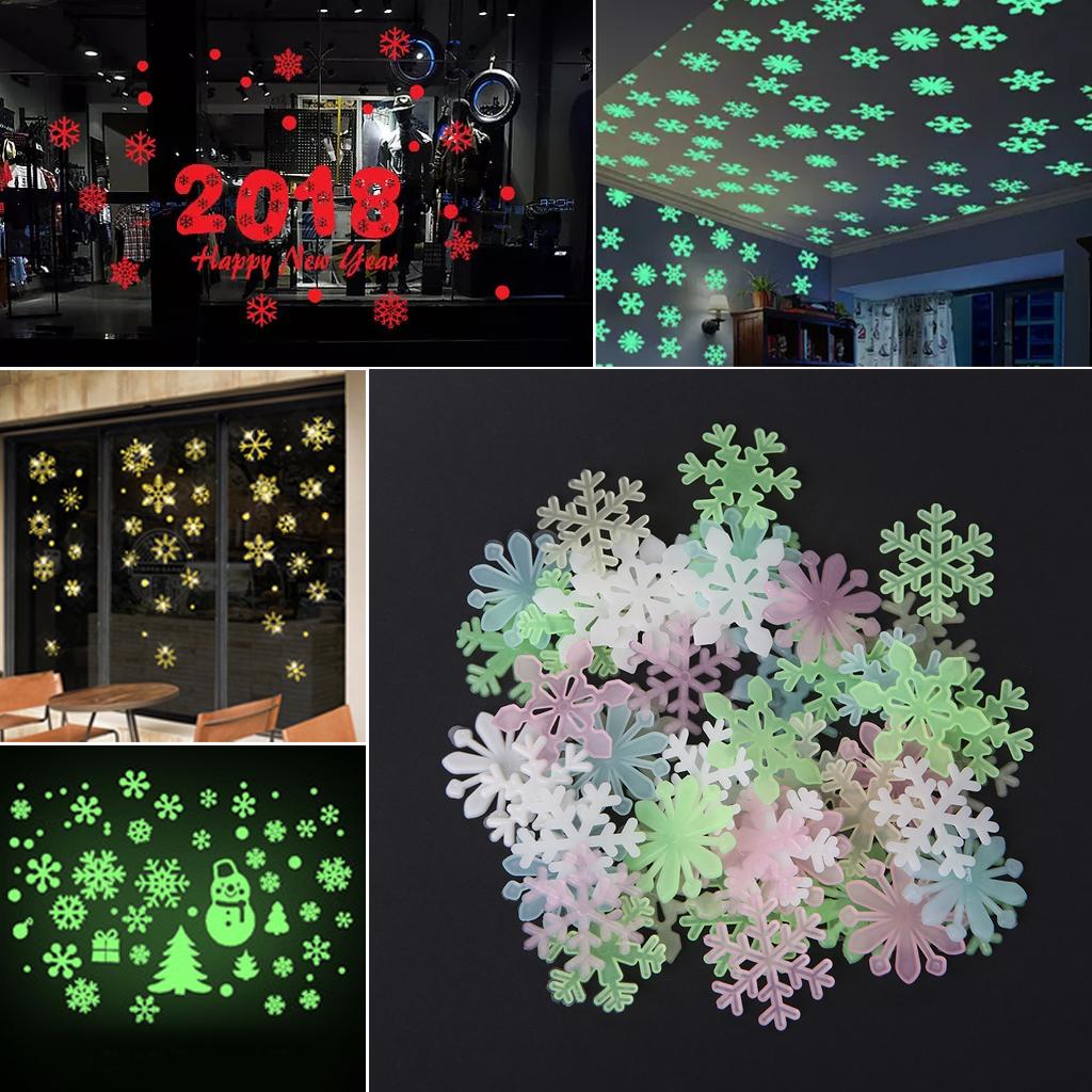 50Pcs 3D Luminous Snowflake Glow In The Dark Light Home Garden Fluorescent Decal