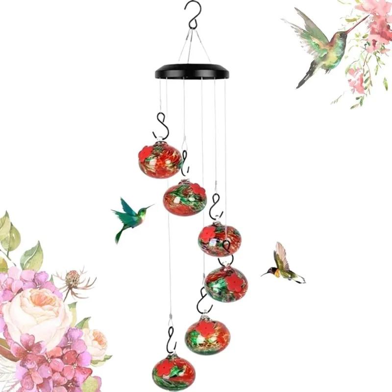 

Charming Wind Chimes Hummingbird Feeders Hanging Metal Round Window Bird Feeders Suction Cup Garden Decor Outside Food Container красный