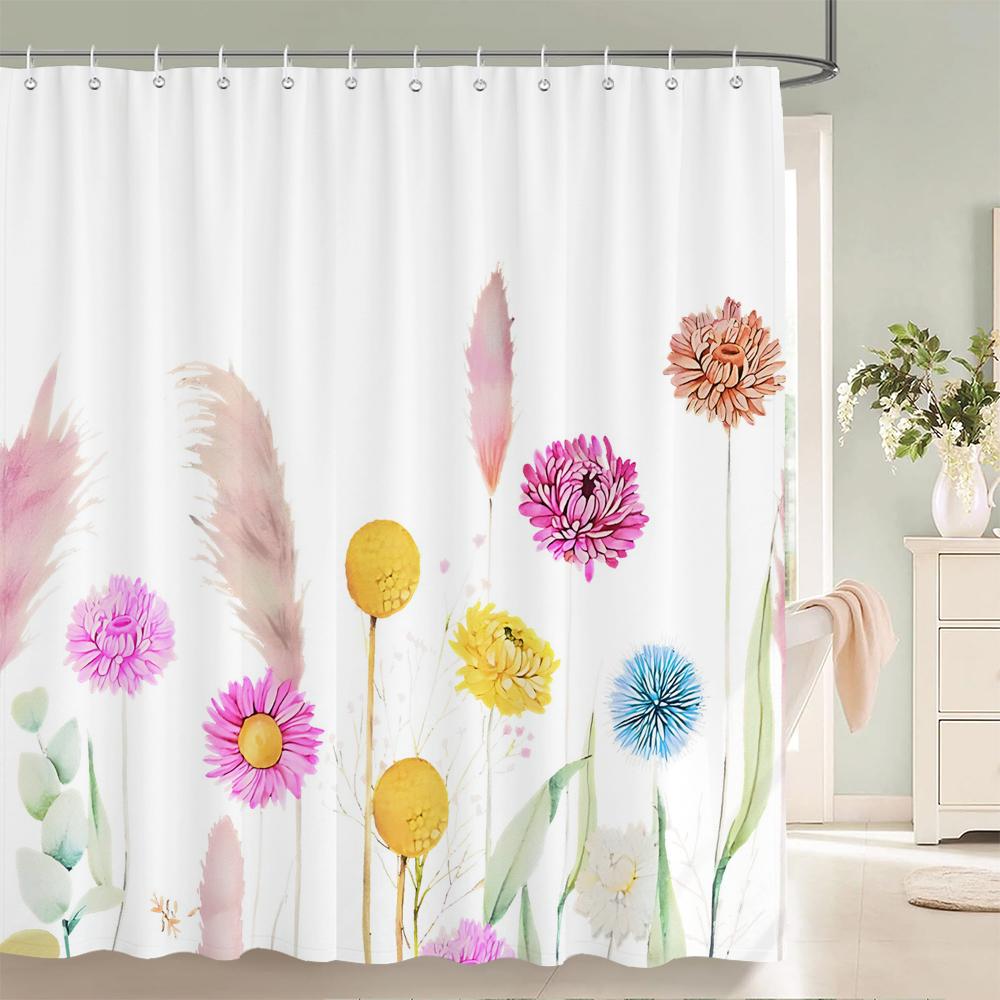 Green Eucalyptus Shower Curtain Waterproof Polyester Leaves Plant Floral Printed Bathroom Partition Decorative Curtain With Hook