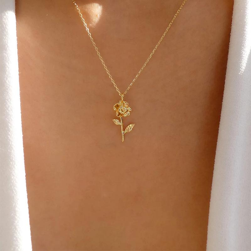 Flower necklace New alloy niche high-end jewelry Versatile rose pendant Collarbone chain Women