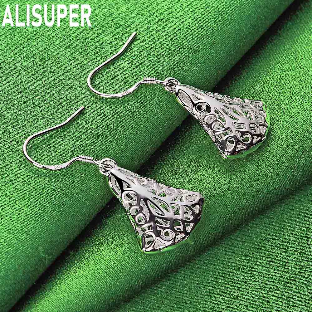 925 Sterling Silver Chinese Style Hollowed-Out Triangle Fan Earrings - Fashionable Banquet Jewelry