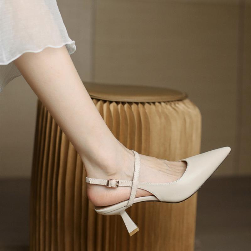 Nude Peep-Toe Stiletto Sandals for Women - Pointed Toe, Hollow Design, Bridesmaid Shoes for Summer and Autumn