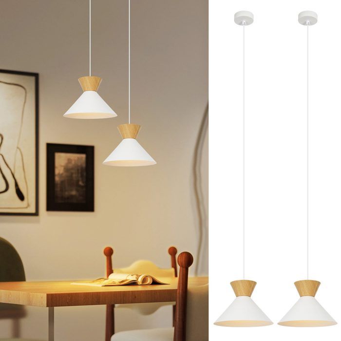 Lampe suspendue - NETTLIFE - Modèle moderne - Lot de 2 - Métal blanc - Ø25 cm - Culot E27