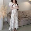 French ruffle edge polka dot bubble sleeve bow dress women's summer new femininity pure desire vacation dress