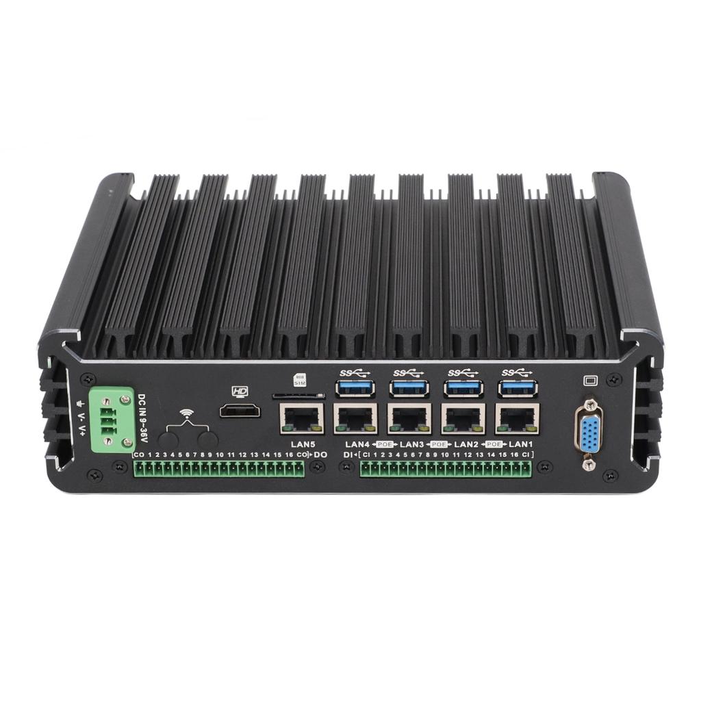Industrial Computer 4 Way POE Port Mini Computer Good Heat Dissipation Fanless Industrial PC 100‑240V EU Plug