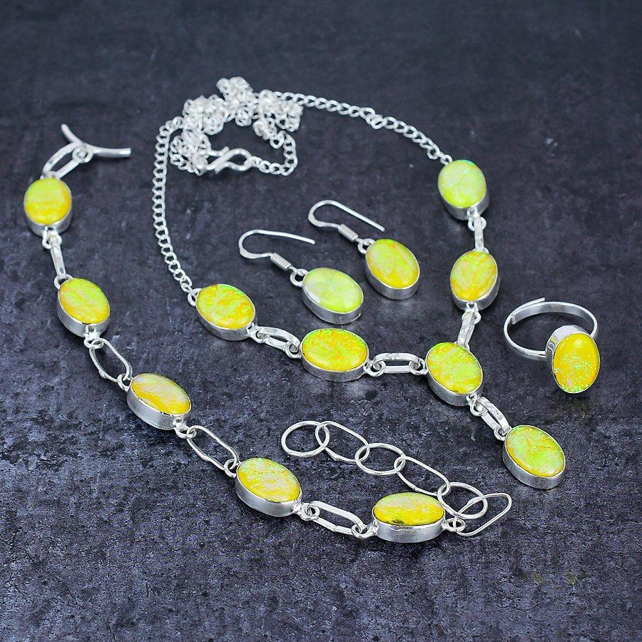 Yellow Triplet Opal Handmade 925 Sterling Silver Jewelry Set R3A70