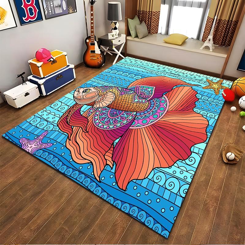 Colorful Goldfish Pattern Carpet with Ocean Theme and Vibrant Design Suitable for Use As an Anti-slip for Living Room Bedroom Sofas