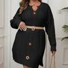 Women's V-Neck Plus-Size Sweater Dress Autumn/Winter Loose A-Line Mid-Length Knit Dress