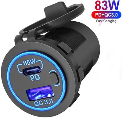 Πρίζα 83w 12v Usb Φορτιστής φορητού υπολογιστή 65w Usb-c Pd3.0 & 18w Qc3.0 Υποδοχή θύρας USB πολλαπλών αυτοκινήτων Αδιάβροχη με διακόπτη ρεύματος για αυτοκίνητο Rv