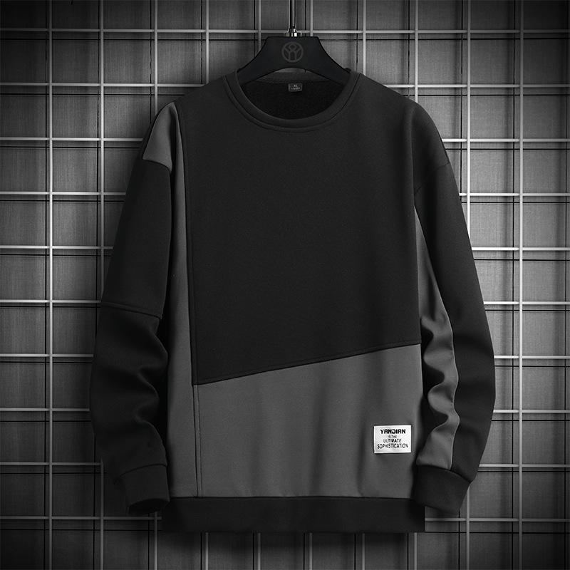 Bluza z długim rękawem dla mężczyzn, jesień i zima, nowy styl, okrągły dekolt, luźna i uniwersalna, modna koreańska koszula w stylu kurtki bazowej