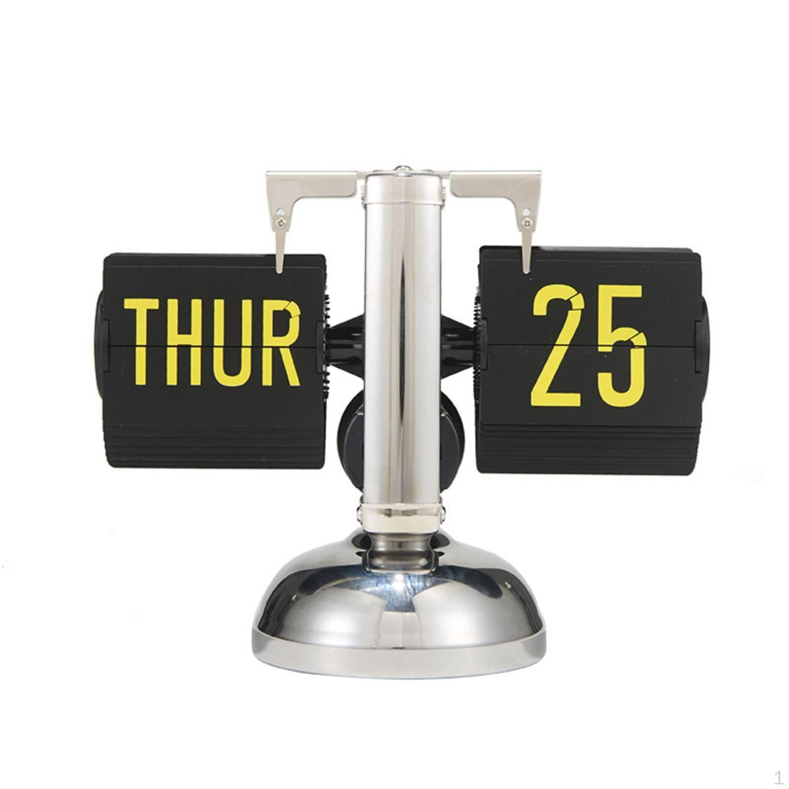 Flip Date Display Clock Mechanical Calendar Home Decor for Living Room, Office Blk Stainless Steel