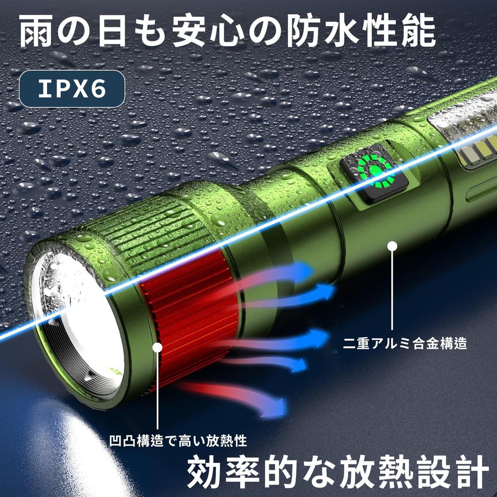 Taschenlampe Neueste Verbesserte Version Leuchtende Fackel LED-Licht Weiß und Rot COB Arbeitslicht 6 Modi Dimmbar Maximale Beleuchtungsdistanz 500m Hoch