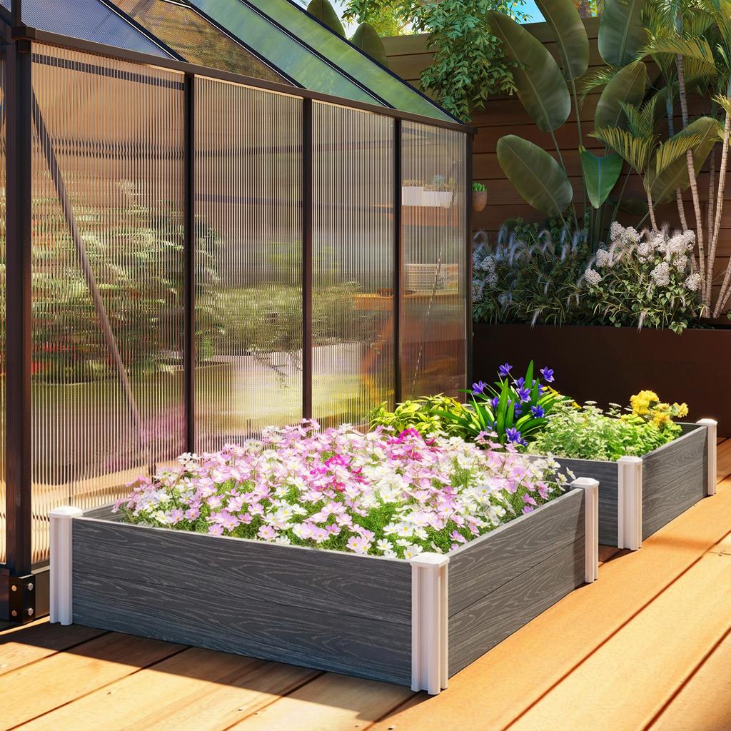 Vinyl Raised Garden Bed Kit 3 X 3 X 1ft Modular Elevated Garden Box With Slotting Legs And Open Bottom Dark Grey