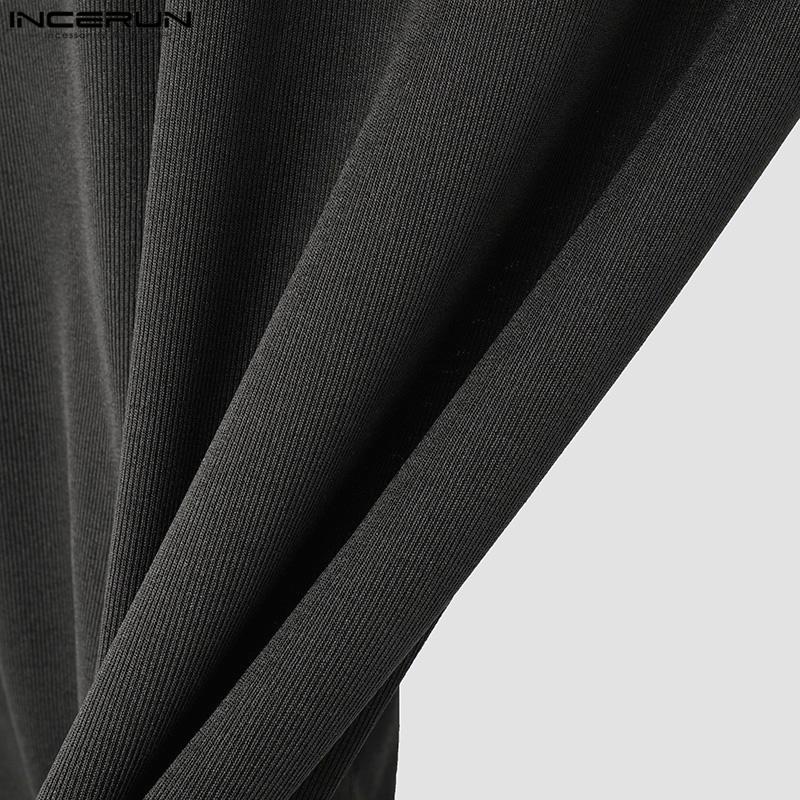 INCERUN Men V Neck Long Sleeve Buttons Rib Casual Fitted Tops T-shirts Undershirts