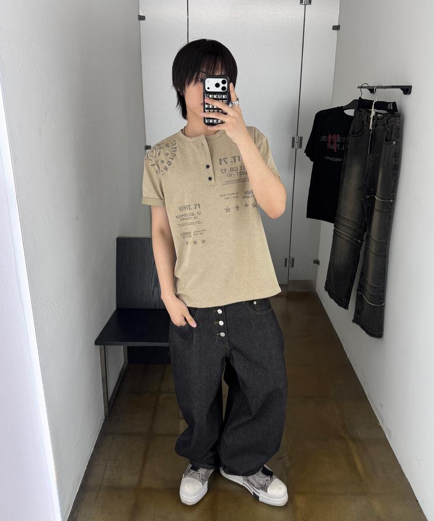 Gicheol Proto Sight Henley T-Shirt (Beige)