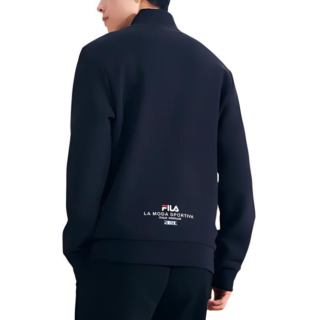 Fila מעיל ז'קט סריג עם צווארון פליז, גזרה ישרה, הדפסת לוגו, לגברים, צבע כחול אגדי, F51M348532ANV