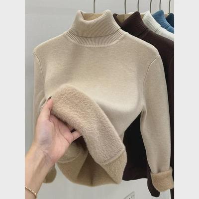 Women's High Collar Fleece Sweater - Thickened Velvet, Fashionable Autumn/Winter Top