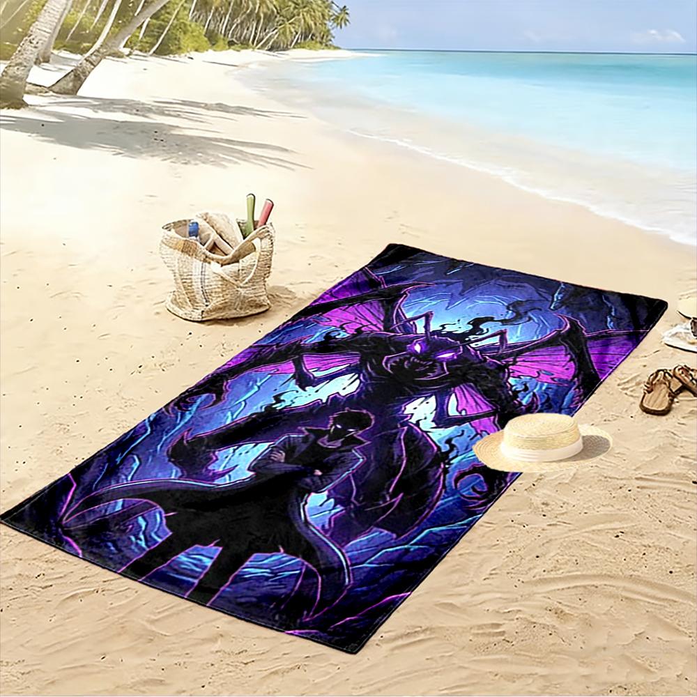 Dark Figure with Purple Monster Artwork Beach Towel Quick-drying for Travel Outdoor Sports Jogging Beach and Swimming