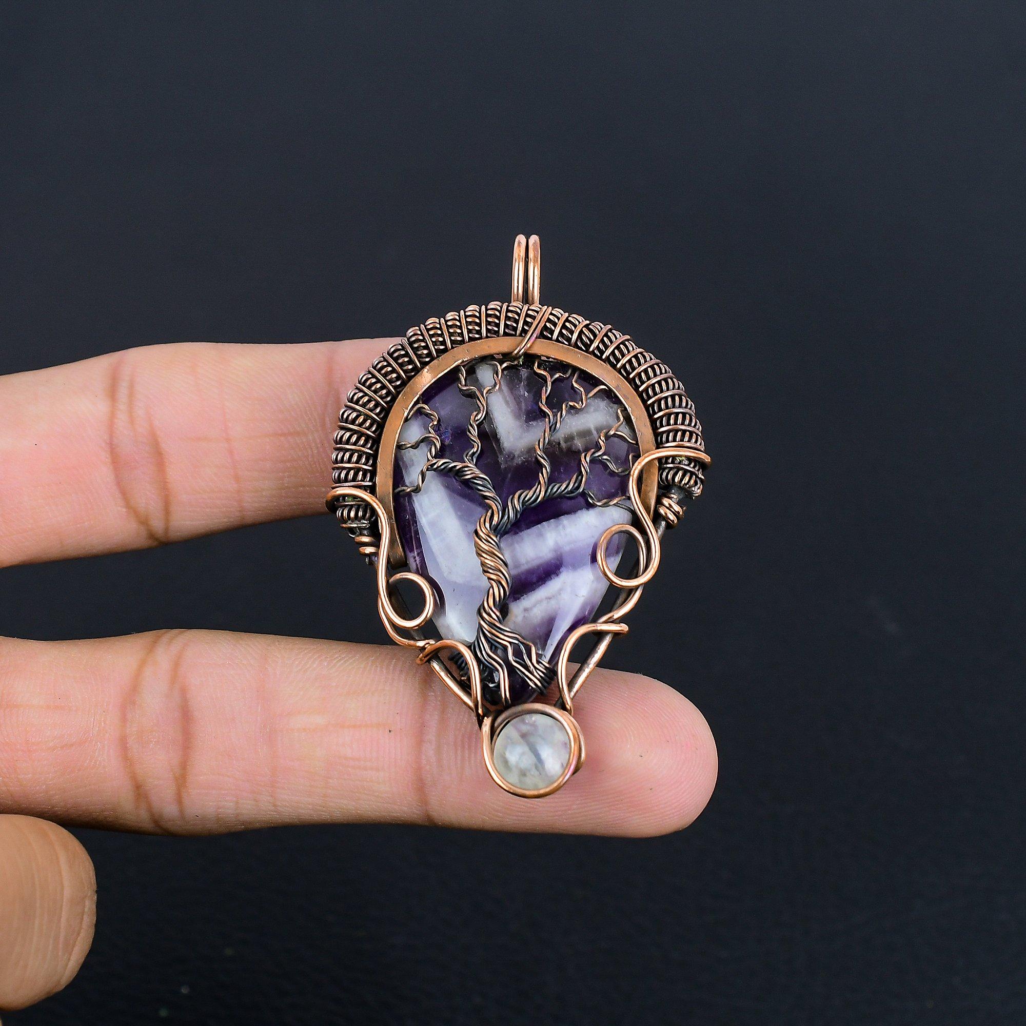 

Chevron Amethyst Pendant Gemstone Jewelry, 999 Copper Wire Wrapped Pendant, Handmade Antique Jewelry Gift For Mother 2.55 Inches
