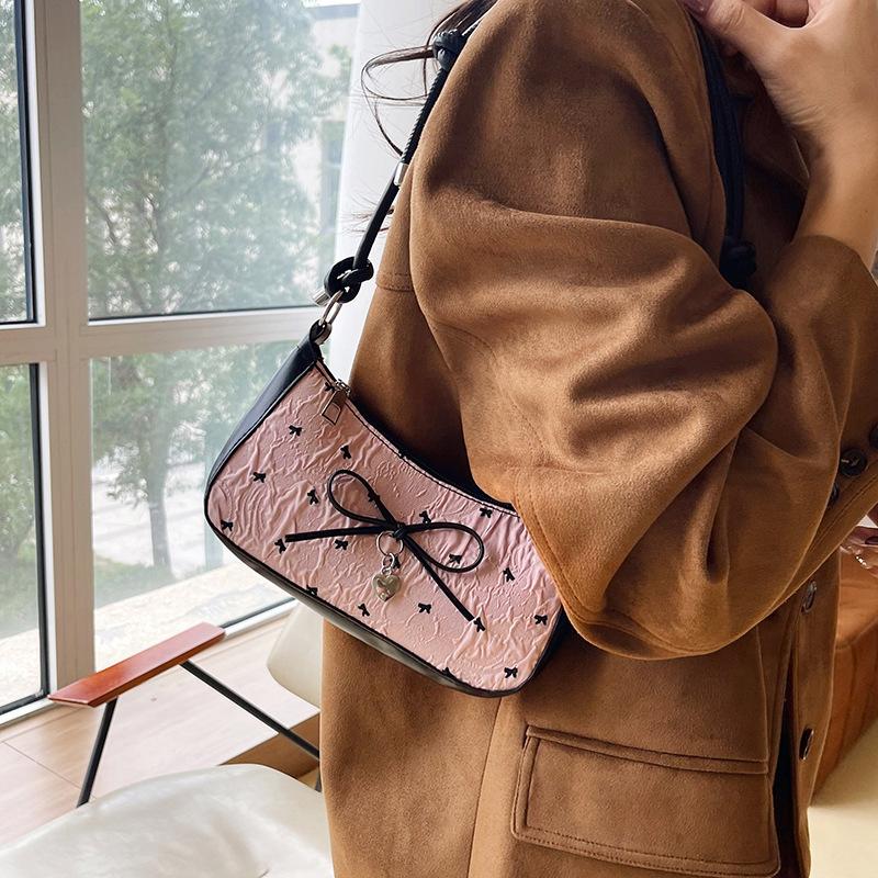 1Pcs New Fashionable And Versatile Texture Light Luxury Single Shoulder Small Square Bags Y2K Pink Bow Armpit Bag For Women