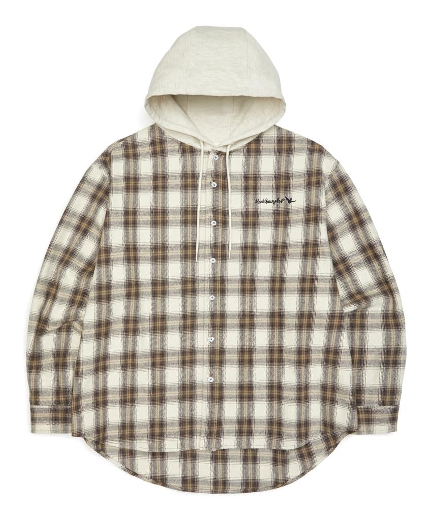 MARK GONZALES Signed Logo Flannel Check Hoodie - Beige