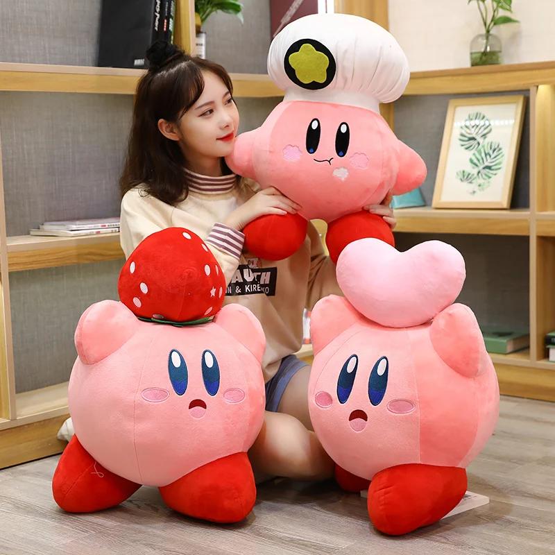 Big Size Cartoon Anime Kirby Plush Toy Japanese Style Figure Chef Kirby Strawberry Pink Heart Plushies Soft Pillow Gifts Girl