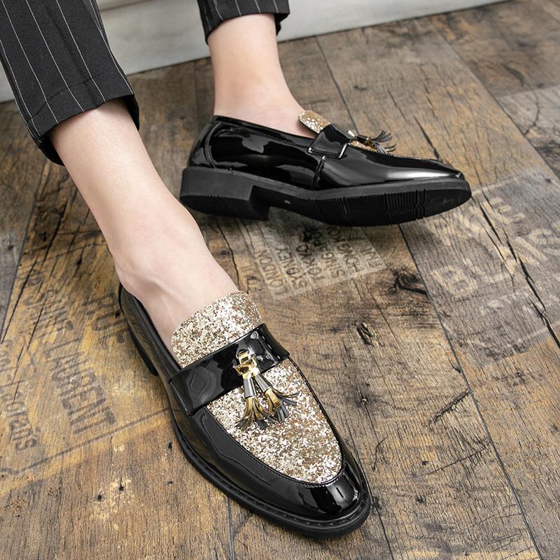 Fashion Luxury Brand Shiny Gold Men's Banquet Dress Shoes Groom's Wedding Shoes Soft Soled Comfortable Office Men's Business Work Shoes