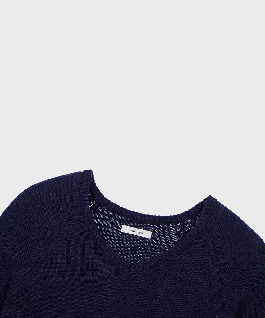 Alkialka V-Neck Frill Knit (Navy)
