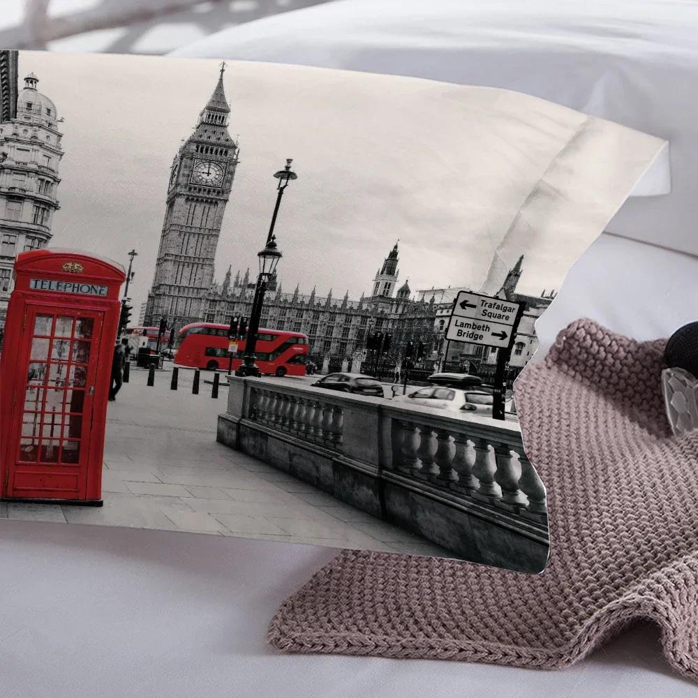 3D Print Bed Linen Set London City Landscape Big Ben Red Phone Cell Bus Print Bed Set Set Quilt Duvet Cover + Pillow