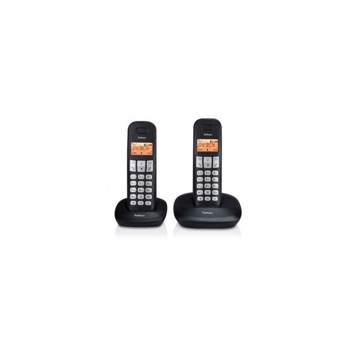 Téléphone sans fil Profoon PDX1120 Duo - ID d'appelant - Verrouillage clavier - LCD monochrome