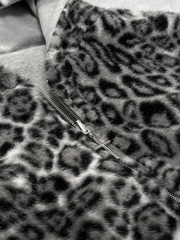 2025 Autumn/Winter Men's Reversible Leopard Print Zipper Hoodie Sweatshirt