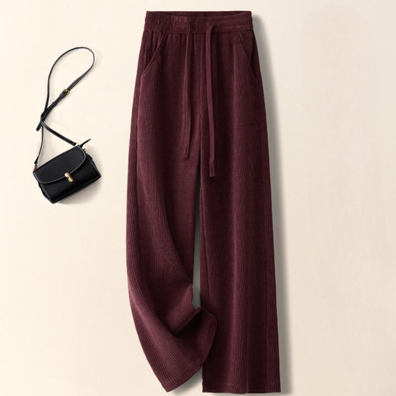 Purple Chenille Wide-leg Pants for Women In Autumn and Winter New High-waisted Slimming and Narrow Draping Version Corduroy Straight-leg Pants