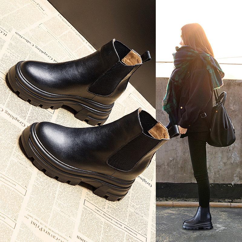 Women's Boots Autumn 2025 New Martin Boots Women's British Style Winter Women's Shoes Velvet Cotton Boots Thin Round Head Cigarette Boots