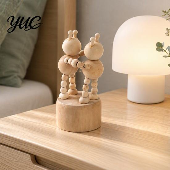 DIY Hand Painted Wood Crafts Wooden Movable Joints Animal Ornament, Doll Joint Ornaments Figures, Natural Decorative Desktop Art for Kids and