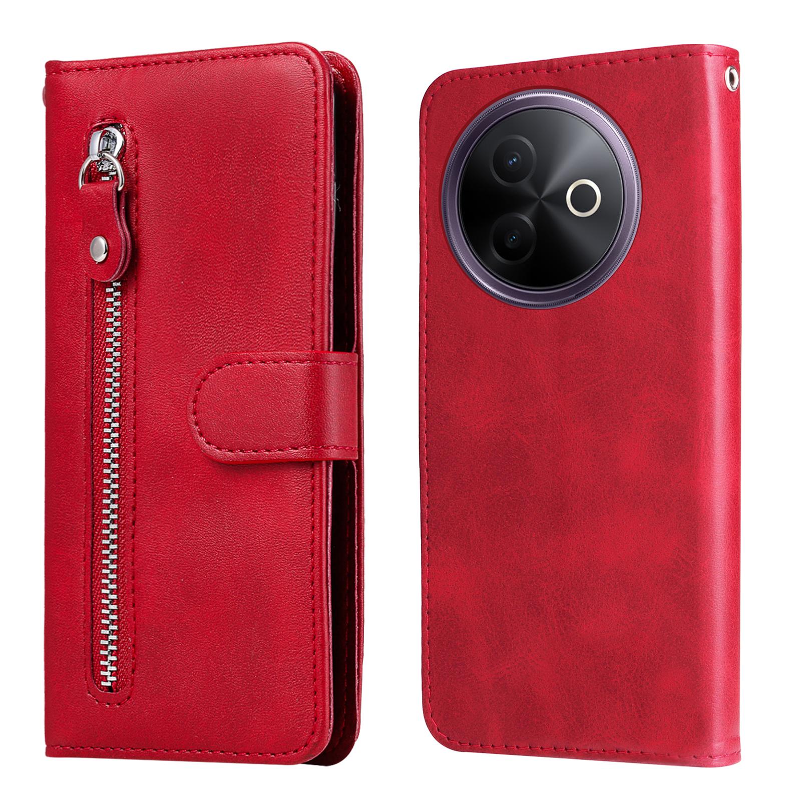 

For vivo Y300i 5G/vivo Y39 5G PU Leather Cases with Zipper Pocket Wallet Phone Cover Stand Red
