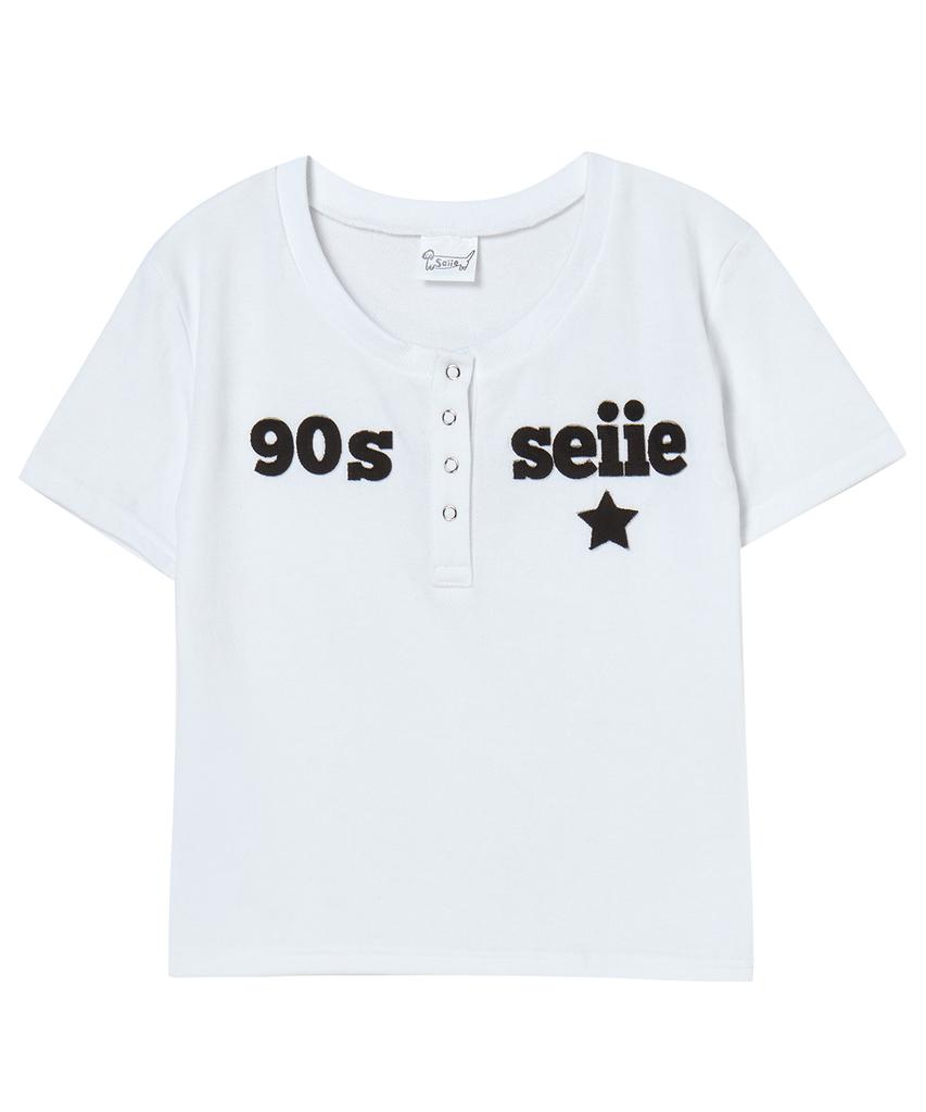 Seie 90S Star Applique Button T-Shirt White