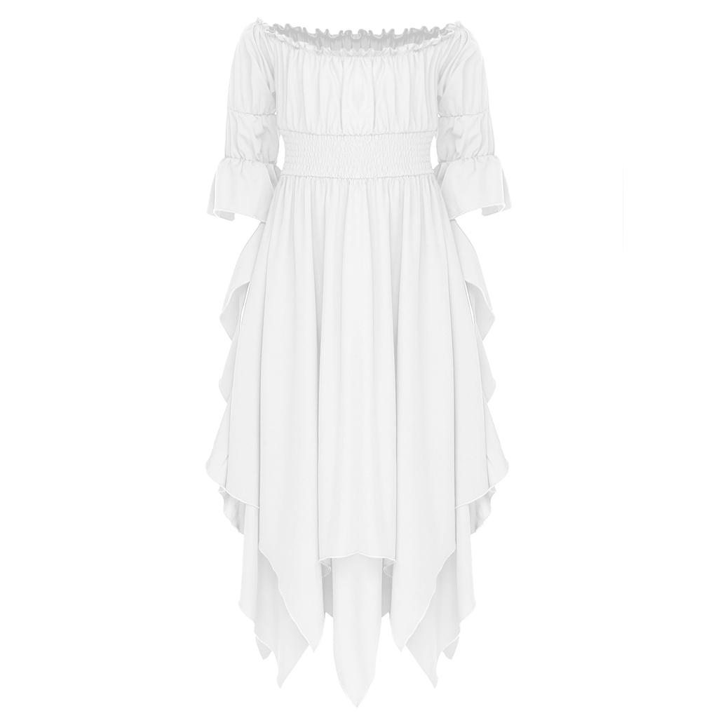 Girl's Renaissance Halloween Fancy Dress Costume Cold Shoulder Smocked Irregular Hem Dresses