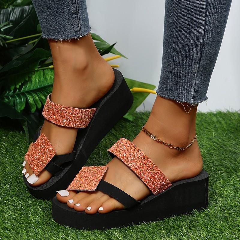 Summer beach shoes cool slippers women's slippers personalized sequined flip-flops platform slippers