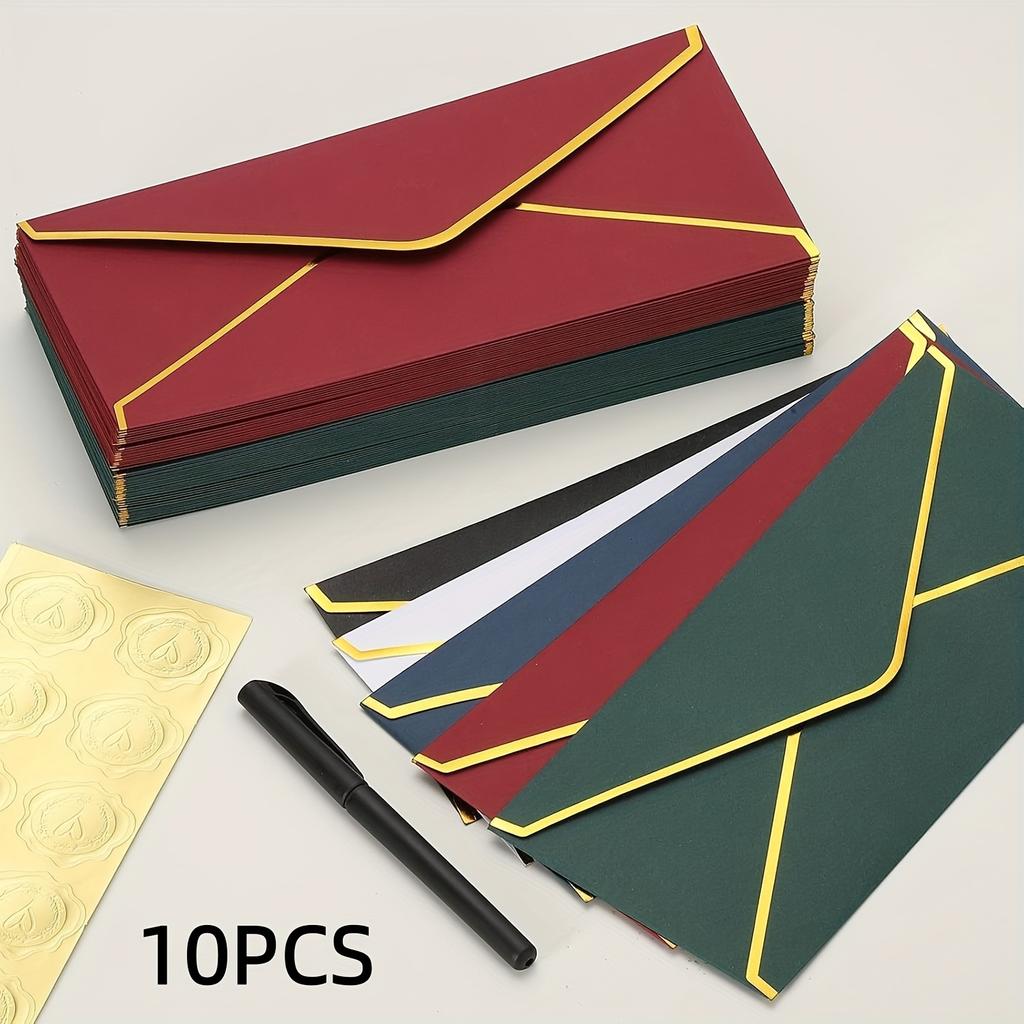 10pcs Luxury Golden Foil Sealed Envelopes Kit - Self-Sealing Wedding Invitations, Thank You Cards, Corporate Event