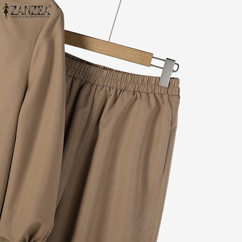 ZANZEA Women High Low Hem and Pants Casual Two Piece Suit Sets