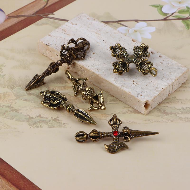 1Pc Cross Vajra Brass Car Key Chain Pendant Buddhism Dharma Lanyard Bodhi Beads Motorcycle Keychain Rope Pendant