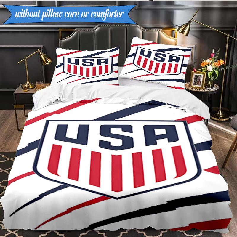 3PCS Usa Soccer Emblem Bedding Set 2D Printing (Includes 1 Duvet Cover + 2 Pillowcases Coreless), Bedroom decor,Fan Gift