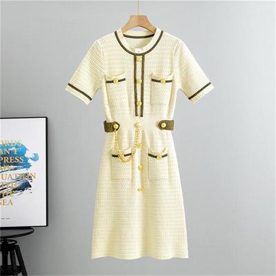 Summer Knitted Dress Fashion Women's Short Sleeve Waist Slimming A-line Dress